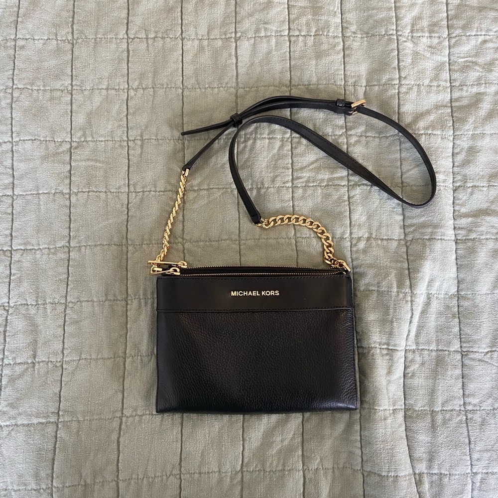 Michael Kors black leather multi-compartment cross body with wallet section
